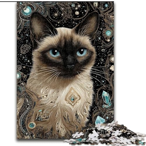 Puzzle mit 1000 Teilen für Teenager, Kunstkatze, anspruchsvolles Spielspielzeug, Wanddekoration, einzigartige Geburtstags (Größe 26x38cm) von RZFWJL