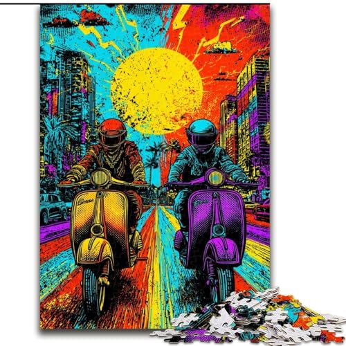 Puzzle mit 1000 Teilen für Teenager, Pop-Art-Motiv Motorradfahren, trainieren Sie Ihr Gehirn und Ihre Hände, einzigartige Geburtstags- und Geschenkideen für Kinder ab 14 Jahren (Größe 50x75cm) von RZFWJL