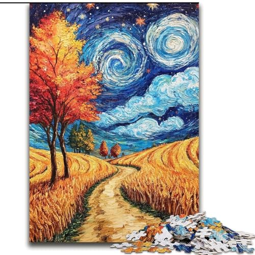 Puzzle mit 1000 Teilen für Teenager, Van Goghs Nachthimmel, trainieren Sie Ihr Gehirn und Ihre Hände, einzigartige Geburtstags- und Geschenkideen für Kinder ab 14 Jahren (Größe 26x38cm) von RZFWJL