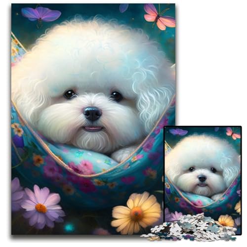 Puzzles für Erwachsene,1000 wunderschöne Bichon Frise-Puzzles für Erwachsene,perfekt für Teenager,zum Zusammenhalt der Familie,als Denksportaufgabe und als DIY-Geschenk zur Heimdekoration,26x38cm von RZFWJL