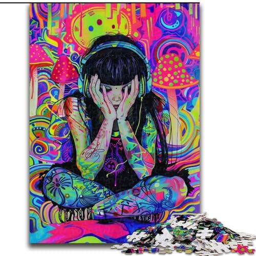 Puzzles für Erwachsene und Jugendliche, 1000 Teile, Anime-Puzzle, psychedelisches Mädchen, für Lernspiele, Herausforderungsspielzeug, einzigartige Heimdekoration und Geschenke (Größe 50x75cm) von RZFWJL