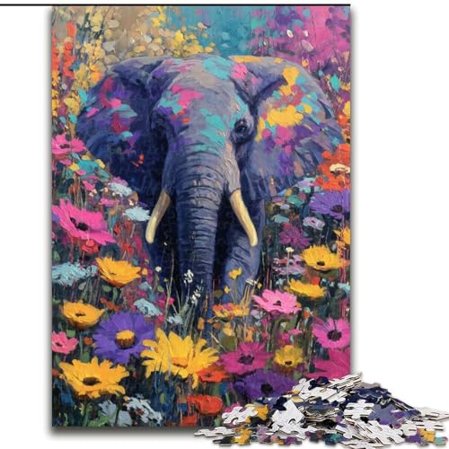 Puzzles für Erwachsene und Jugendliche, 1000 Teile, Blumenelefant, für Lernspiele, Herausforderungsspielzeug, einzigartige Heimdekoration und Geschenke (Größe 50x75cm) von RZFWJL