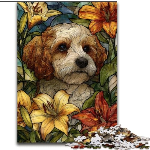 Puzzles für Erwachsene und Jugendliche, 1000 Teile, Buntglas-Hund, für Kinder ab 14 Jahren, Lernspiel, Herausforderung, Spielzeug, Geschenk zum Geburtstag (Größe 50x75cm) von RZFWJL
