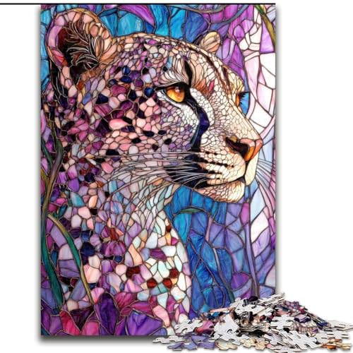 Puzzles für Erwachsene und Jugendliche, 1000 Teile, Buntglas-Leopard, für Lernspiele, Herausforderungsspielzeug, einzigartige Heimdekoration und Geschenke (Größe 50x75cm) von RZFWJL