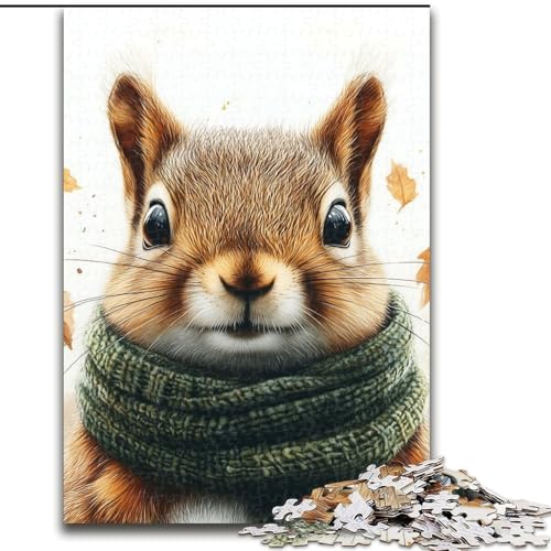 Puzzles für Erwachsene und Jugendliche, 1000 Teile, Eichhörnchen mit Schal, für Lernspiele, Herausforderungsspielzeug, einzigartige Heimdekoration und Geschenke (Größe 26x38cm) von RZFWJL