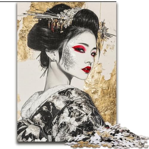 Puzzles für Erwachsene und Jugendliche, 1000 Teile, Goldene Geisha, für Lernspiele, Herausforderungsspielzeug, einzigartige Heimdekoration und Geschenke (Größe 26x38cm) von RZFWJL