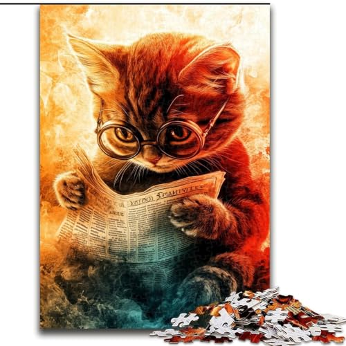 Puzzles für Erwachsene und Jugendliche, 1000 Teile, Kätzchen liest eine Zeitung, für Kinder ab 14 Jahren, Lernspiel, Herausforderung, Spielzeug, Geschenk zum Geburtstag (Größe 50x75cm) von RZFWJL