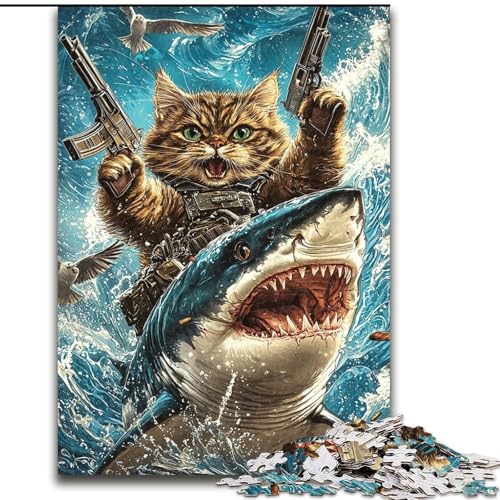 Puzzles für Erwachsene und Jugendliche, 1000 Teile, Katze und Hai, für Lernspiele, Herausforderungsspielzeug, einzigartige Heimdekoration und Geschenke (Größe 26x38cm) von RZFWJL