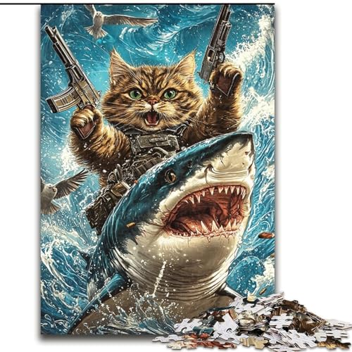 Puzzles für Erwachsene und Jugendliche, 1000 Teile, Katze und Hai, für Lernspiele, Herausforderungsspielzeug, einzigartige Heimdekoration und Geschenke (Größe 50x75cm) von RZFWJL