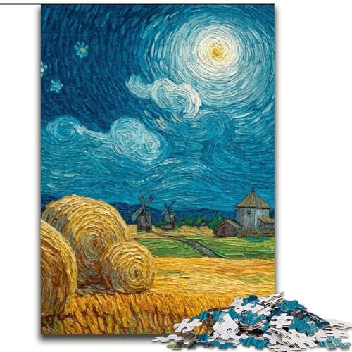 Puzzles für Erwachsene und Jugendliche, 1000 Teile, Nachthimmel, Weizenfeld, für Lernspiele, Herausforderungsspielzeug, einzigartige Heimdekoration und Geschenke (Größe 50x75cm) von RZFWJL