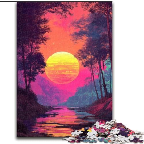 Puzzles für Erwachsene und Jugendliche, 1000 Teile, Neon-Fantasy-Sonnenuntergang, für Lernspiele, Herausforderungsspielzeug, einzigartige Heimdekoration und Geschenke (Größe 26x38cm) von RZFWJL