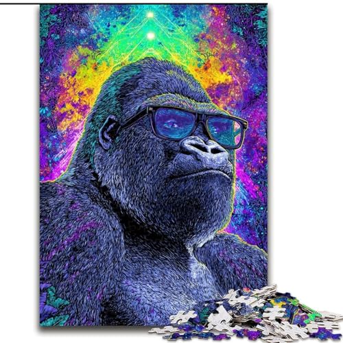 Puzzles für Erwachsene und Jugendliche, 1000 Teile, Psychedelischer Schimpanse, für Lernspiele, Herausforderungsspielzeug, einzigartige Heimdekoration und Geschenke (Größe 26x38cm) von RZFWJL