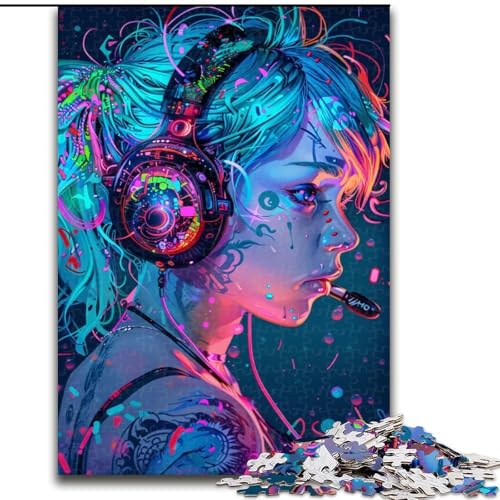 Puzzles für Erwachsene und Jugendliche, 1000 Teile, Puzzle Mädchen mit Kopfhörern, für Kinder ab 14 Jahren, Lernspiel, Herausforderung, Spielzeug, Geschenk zum Geburtstag (Größe 50x75cm) von RZFWJL