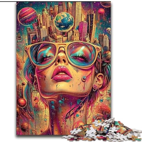 Puzzles für Erwachsene und Jugendliche, 1000 Teile, Puzzle Sonnenbrille Frau, für Lernspiele, Herausforderungsspielzeug, einzigartige Heimdekoration und Geschenke (Größe 50x75cm) von RZFWJL