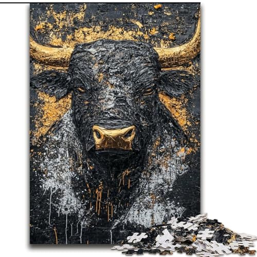 Puzzles für Erwachsene und Jugendliche, 1000 Teile, Schwarzgold-Bulle, für Lernspiele, Herausforderungsspielzeug, einzigartige Heimdekoration und Geschenke (Größe 26x38cm) von RZFWJL