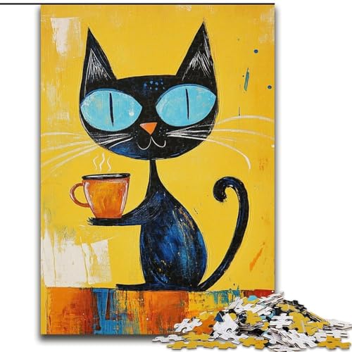 Puzzles für Erwachsene und Jugendliche, 1000 Teile, abstrakte Kunst, Schwarze Katze, für Lernspiele, Herausforderungsspielzeug, einzigartige Heimdekoration und Geschenke (Größe 26x38cm) von RZFWJL