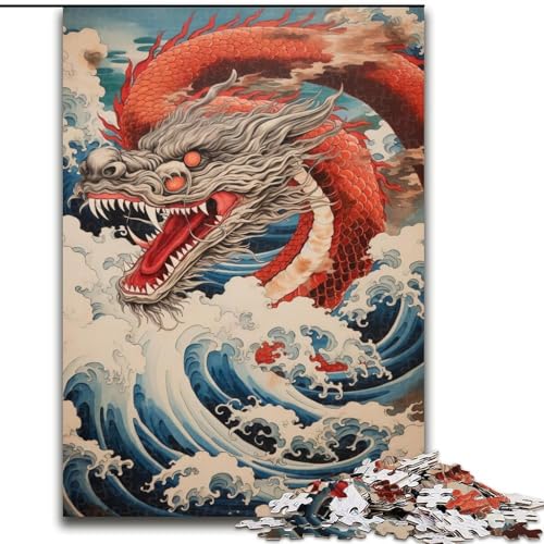 Puzzles für Erwachsene und Jugendliche, 1000 Teile, japanischer Wellendrache, für Lernspiele, Herausforderungsspielzeug, einzigartige Heimdekoration und Geschenke (Größe 26x38cm) von RZFWJL