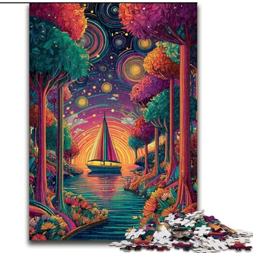 Puzzles für Erwachsene und Jugendliche, 1000 Teile, psychedelisches Boot, für Lernspiele, Herausforderungsspielzeug, einzigartige Heimdekoration und Geschenke (Größe 26x38cm) von RZFWJL