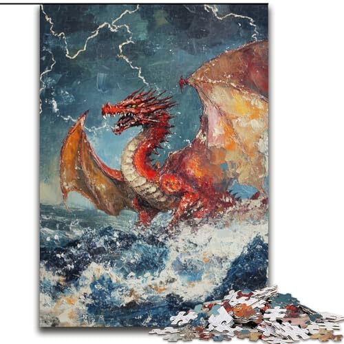Puzzles für Erwachsene und Jugendliche, 1000-teiliges Puzzle, Fantasy-Roter Drache, für Kinder ab 14 Jahren, Lernspiel, Herausforderung, Spielzeug, Geschenk zum Geburtstag (Größe 50x75cm) von RZFWJL