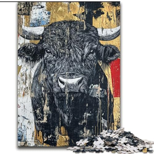 Puzzles für Erwachsene und Jugendliche, 1000-teiliges Puzzle, schwarzer Goldener Stier, für Kinder ab 14 Jahren, Lernspiel, Herausforderung, Spielzeug, Geschenk zum Geburtstag (Größe 50x75cm) von RZFWJL
