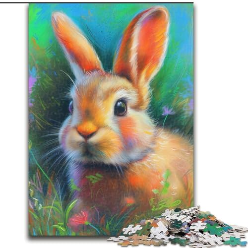 Puzzles für Erwachsene und Jugendliche, Puzzle Baby-Häschen in den Blumen, Spielzeug, Lernspiele, Stressabbau, Eltern-Kind-Interaktion (Größe 26x38cm) von RZFWJL