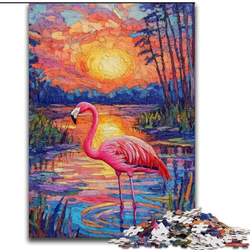 Puzzles für Erwachsene und Jugendliche, Puzzle Flamingo bei Sonnenuntergang am Wasser, Spielzeug, Lernspiele, Stressabbau, Eltern-Kind-Interaktion (Größe 26x38cm) von RZFWJL