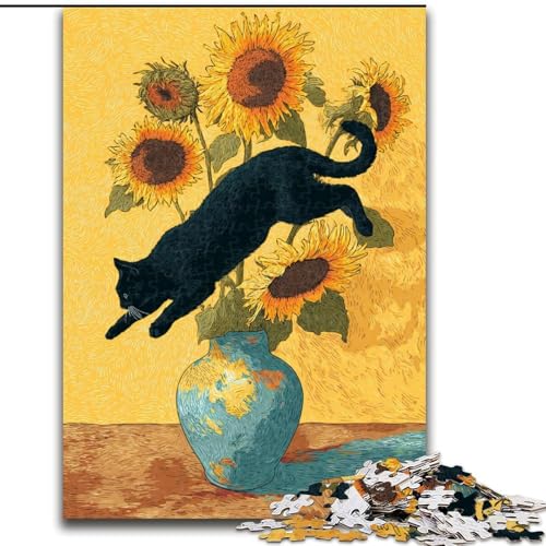 Puzzles für Erwachsene und Jugendliche, Puzzle Katze und Sonnenblume, Spielzeug, Lernspiele, Stressabbau, Eltern-Kind-Interaktion (Größe 50x75cm) von RZFWJL