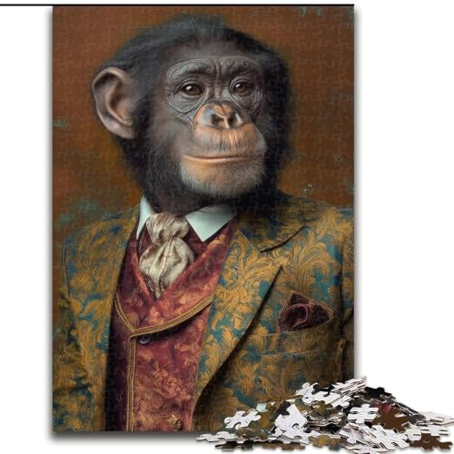 Puzzles für Erwachsene und Jugendliche, Puzzle Schimpanse im Anzug, Spielzeug, Lernspiele, Stressabbau, Eltern-Kind-Interaktion (Größe 26x38cm) von RZFWJL