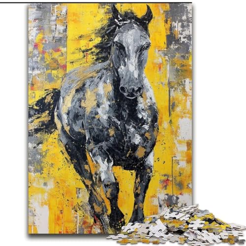 Puzzles für Erwachsene und Jugendliche, Puzzle Schwarzes goldenes Pferd, Spielzeug, Lernspiele, Stressabbau, Eltern-Kind-Interaktion (Größe 26x38cm) von RZFWJL