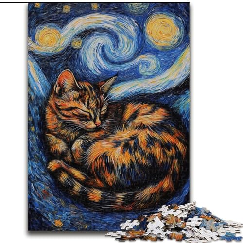 Puzzles für Erwachsene und Jugendliche, Puzzle Van Gogh, Nachthimmel, Schwarze Katze, Spielzeug, Lernspiele, Stressabbau, Eltern-Kind-Interaktion (Größe 50x75cm) von RZFWJL