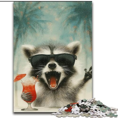 Puzzles für Erwachsene und Jugendliche, Puzzle Waschbär im Urlaub, Spielzeug, Lernspiele, Stressabbau, Eltern-Kind-Interaktion (Größe 50x75cm) von RZFWJL