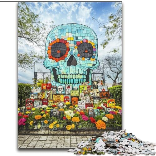 Puzzles für Erwachsene und Jugendliche, Puzzle mit Blumen und Totenkopf, Spielzeug, Lernspiele, Stressabbau, Eltern-Kind-Interaktion (Größe 26x38cm) von RZFWJL