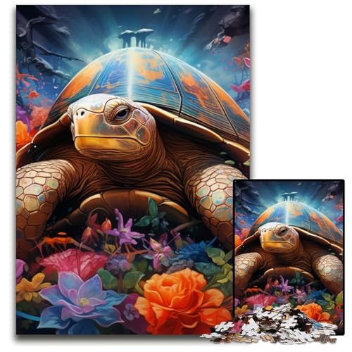 Schildkröten-Puzzle für Erwachsene, 1000 Teile, Holzpuzzle, anspruchsvolles Denkspiel für Teenager, interaktives Familienspiel, 50x75cm/19,68x29,52 Zoll von RZFWJL
