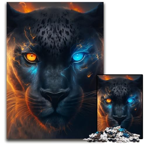 Schwarzer Leopard Puzzle 1000 Teile Unmögliches Puzzle für Erwachsene DIY Heimdekoration Geschenk, Denkspiel 26x38cm/10,23x14,96 Zoll von RZFWJL