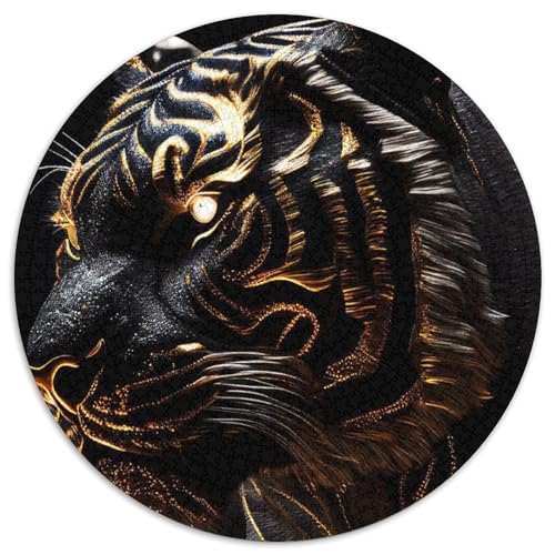 Schwarzer Tiger, goldene Lackierung, 1000 Teile, Puzzle, rund, 1000 Teile, Lernspielzeug für Teenager, Heim- und Bürodekoration, 67,5 x 67,5 cm von RZFWJL