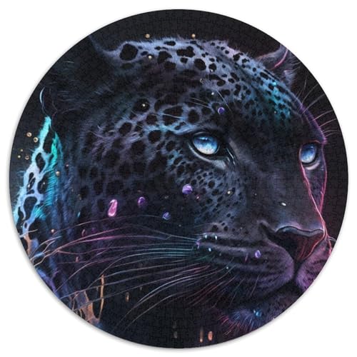 Schwarzes Leopardengemälde, 1000-teiliges Puzzle, runde Puzzles mit 1000 Teilen für Erwachsene, anspruchsvolles Denkspiel – entspannendes Spielzeug für Teenager, 67,5 x 67,5 cm von RZFWJL