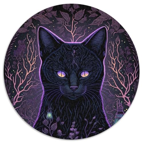 Schwarzlicht-Katze, 1000-teiliges Puzzle, runde Puzzles mit 1000 Teilen für Erwachsene, anspruchsvolles Denkspiel – entspannendes Spielzeug für Teenager, 67,5 x 67,5 cm von RZFWJL