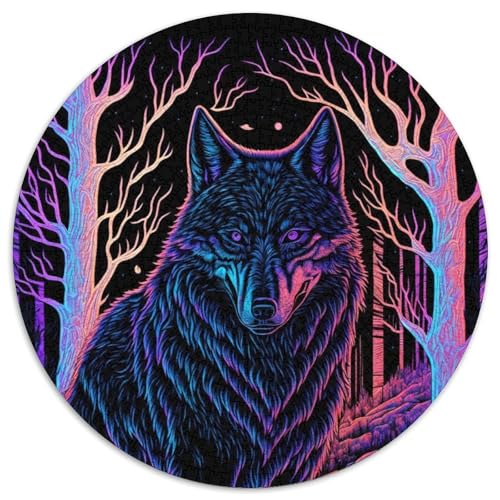Schwarzlichtwolf 1000-teiliges Puzzle, rundes Puzzle 1000 Teile, Lernspielzeug für Teenager, Heimbüro-Dekor, 67,5 x 67,5 cm von RZFWJL