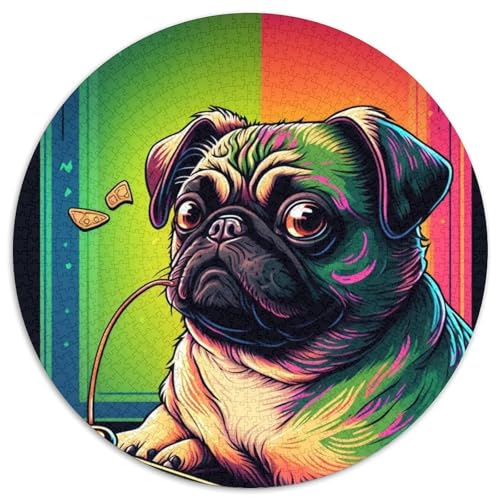 Spiel-Mops-Puzzle, 1000 Teile, runde Puzzles für 1000 Teile, für Heimdekoration, Gehirntraining, 67,5 x 67,5 cm von RZFWJL