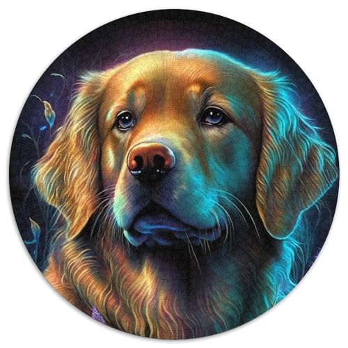 Spirited Golden Retriever 1000-teiliges Puzzle, rundes Puzzle 1000 Teile, Lernspielzeug für Teenager, Heim- und Bürodekoration, 67,5 x 67,5 cm von RZFWJL