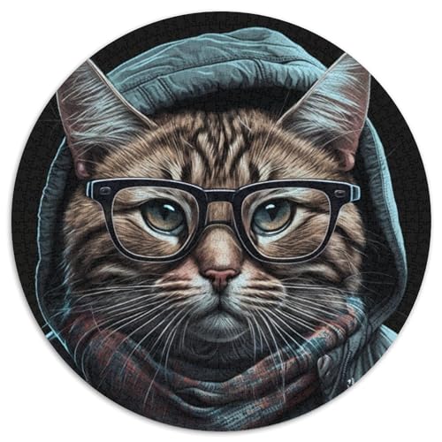 Sweater Cat 1000-teiliges Puzzle, rund, 1000 Teile, für Erwachsene, interaktives Familienspiel, Denksportaufgabe, Lernspielzeug, 67,5 x 67,5 cm von RZFWJL
