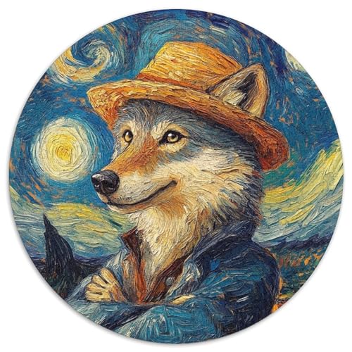 Van Gogh Wolf 1000-teiliges Puzzle, 1000-teiliges Puzzle für Erwachsene, rund, Lernspielzeug für Jugendliche, Heim- und Bürodekoration, 67,5 x 67,5 cm von RZFWJL