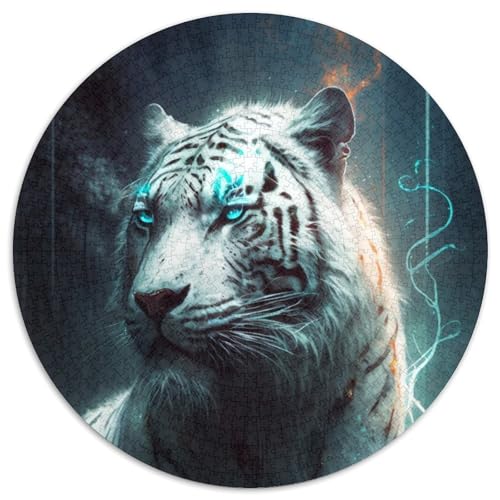 Weißes Tigergemälde, 1000-teiliges Puzzle, rundes Puzzle, 1000 Teile, Lernspielzeug für Teenager, Heimbüro-Dekor, 67,5 x 67,5 cm von RZFWJL