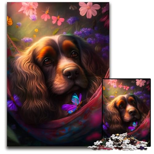 Wunderschönes Cocker Spaniel-Puzzle 1000 Teile, Unmögliches Puzzle für Erwachsene, DIY-Heimdekor-Geschenk, Denkspiel, 26x38cm/10,23x14,96 Zoll von RZFWJL