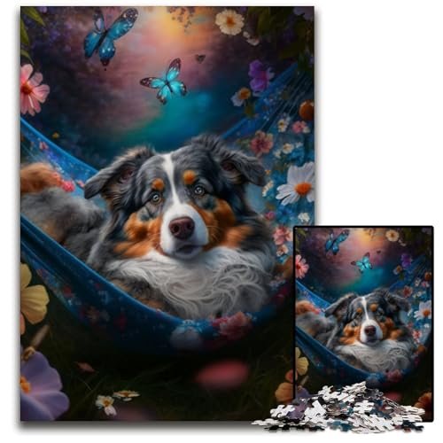 Wunderschönes Miniatur-Amerikanischer Schäferhund-Puzzle für Erwachsene,1000 Teile,Unmögliches Puzzle für Erwachsene,Denksportaufgabe,Spiel für Erwachsene,interaktive Familienaktivität,26x38cm von RZFWJL