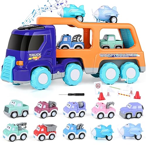 RZKHRT Auto Spielzeug für Kinder, LKW Spielzeug Transporter Truck mit Licht und Ton, Kinder Fahrzeug mit Karte, Geschenk Spielzeug ab 3 4 5 Jahre Junge von RZKHRT