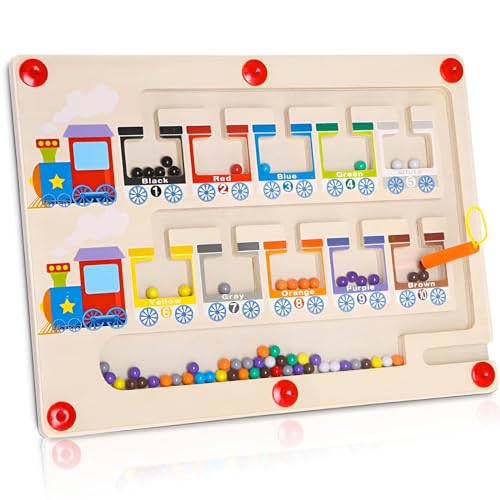 Magnetspiel Labyrinth Spielzeug Montessori Spielzeug ab 3 4 5 Jahre Zug Magnetspiel für Kinder, Lernspiele Motorikspielzeug Zahlen Farben Lernen Sortierspiel, Kinder Spielzeug Geschenk, 29 x 22cm von RZMZBY