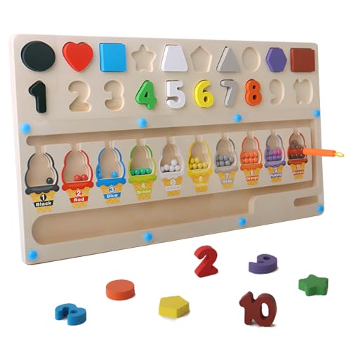 RZMZBY Magnetspiel Labyrinth Spielzeug, Holzpuzzles 2 in1 Montessori Spielzeug ab 3 4 5 Jahre, Lernspiele Motorikspielzeug Zahlen Farben Lernen Sortierspiel, Kinder Spielzeug Geschenk, 41 x 22cm von RZMZBY