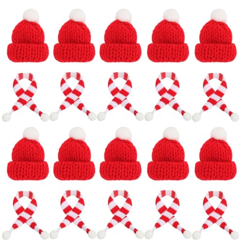 20/30 Stück Mini Weihnachtsmütze Und Schal Set, Weihnachtsmann Strickmütze Bestecktaschen, Mini Nikolausmütze Weihnachtsschal Tischdekoration Für Weinflasche, Besteckhüllen, Puppenhaus Deko (Rot) 20/30 Stück Mini Weihnachtsmütze Und Schal Set, Weihnachtsmann Strickmütze Bestecktaschen, Mini Nikolausmütze Weihnachtsschal Tischdekoration Für Weinflasche, Besteckhüllen, Puppenhaus Deko (Rot) von RZXBB