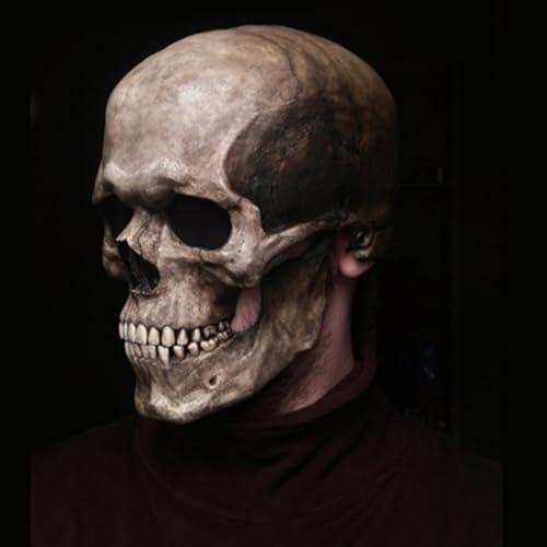 RZXBB Halloween Maske Totenkopf,Halloween Full Head Skull Mask mit Beweglichem Kiefer,Gruselige Vollkopf Latex 3D Skelett Face Mask,Totenkopf Kopfbedeckung Für Halloween Cosplay Prop (A) von RZXBB